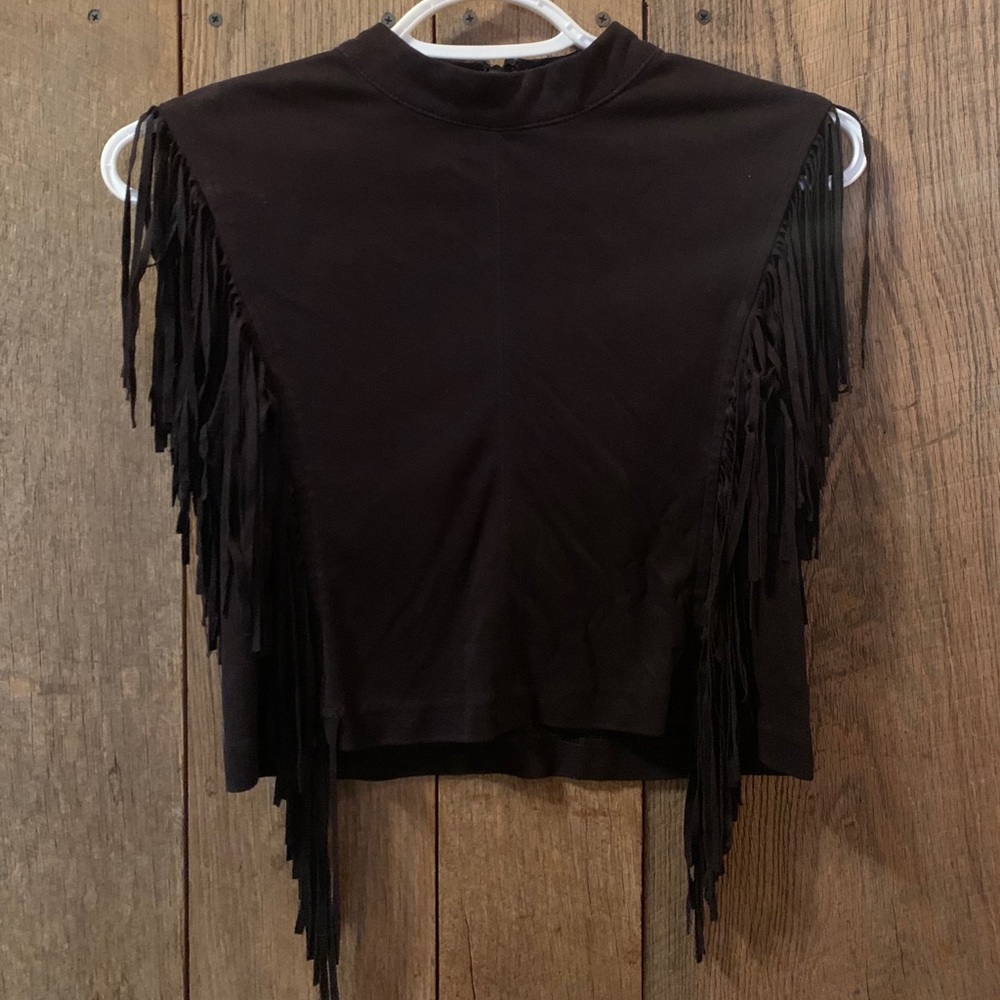 Black suede fringe crop top